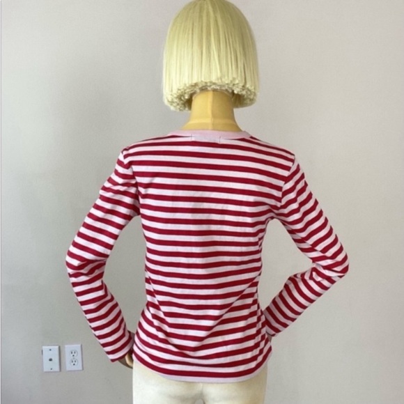 Maison Labiche Paris Graphic Red white Stripe Crew Ling Sleeves Top SZ XS - Picture 3 of 5